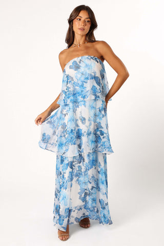 Bloom Strapless Maxi Dress - Blue White Floral - XL - Image 45