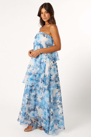 Bloom Strapless Maxi Dress - Blue White Floral - XL - Image 47