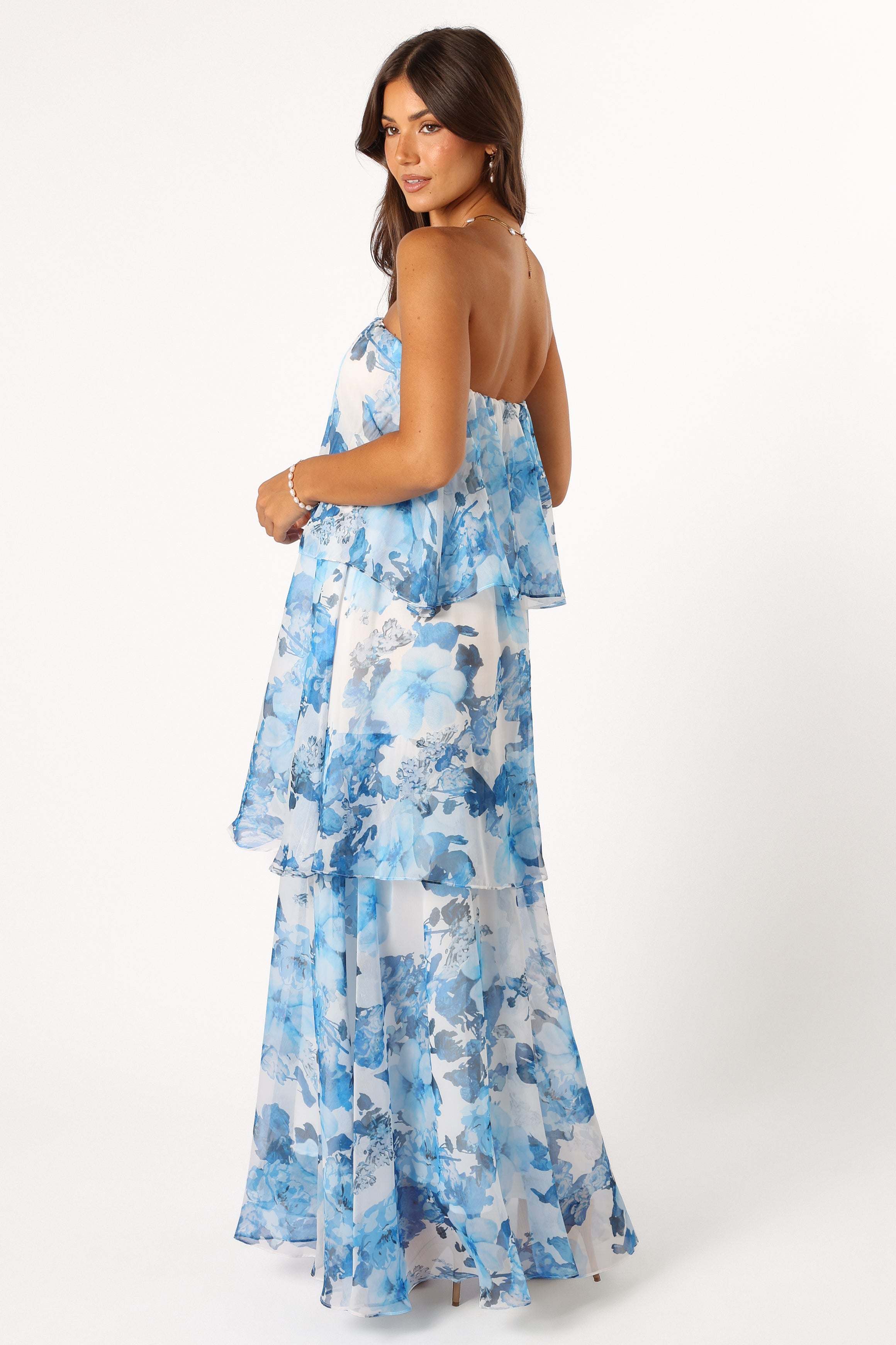 Bloom Strapless Maxi Dress - Blue White Floral - XL - Image 48