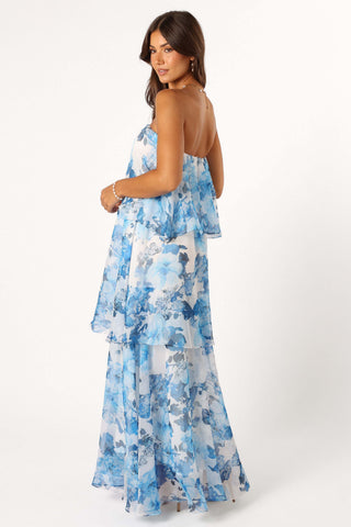 Bloom Strapless Maxi Dress - Blue White Floral - XL - Image 48