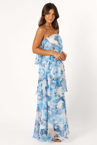 Bloom Strapless Maxi Dress - Blue White Floral - XL - Image 49