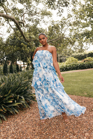 Bloom Strapless Maxi Dress - Blue White Floral - XL - Image 41