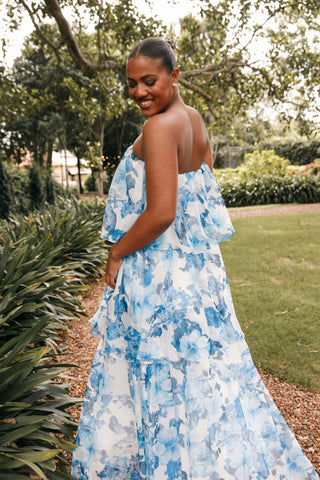 Bloom Strapless Maxi Dress - Blue White Floral - XL - Image 43