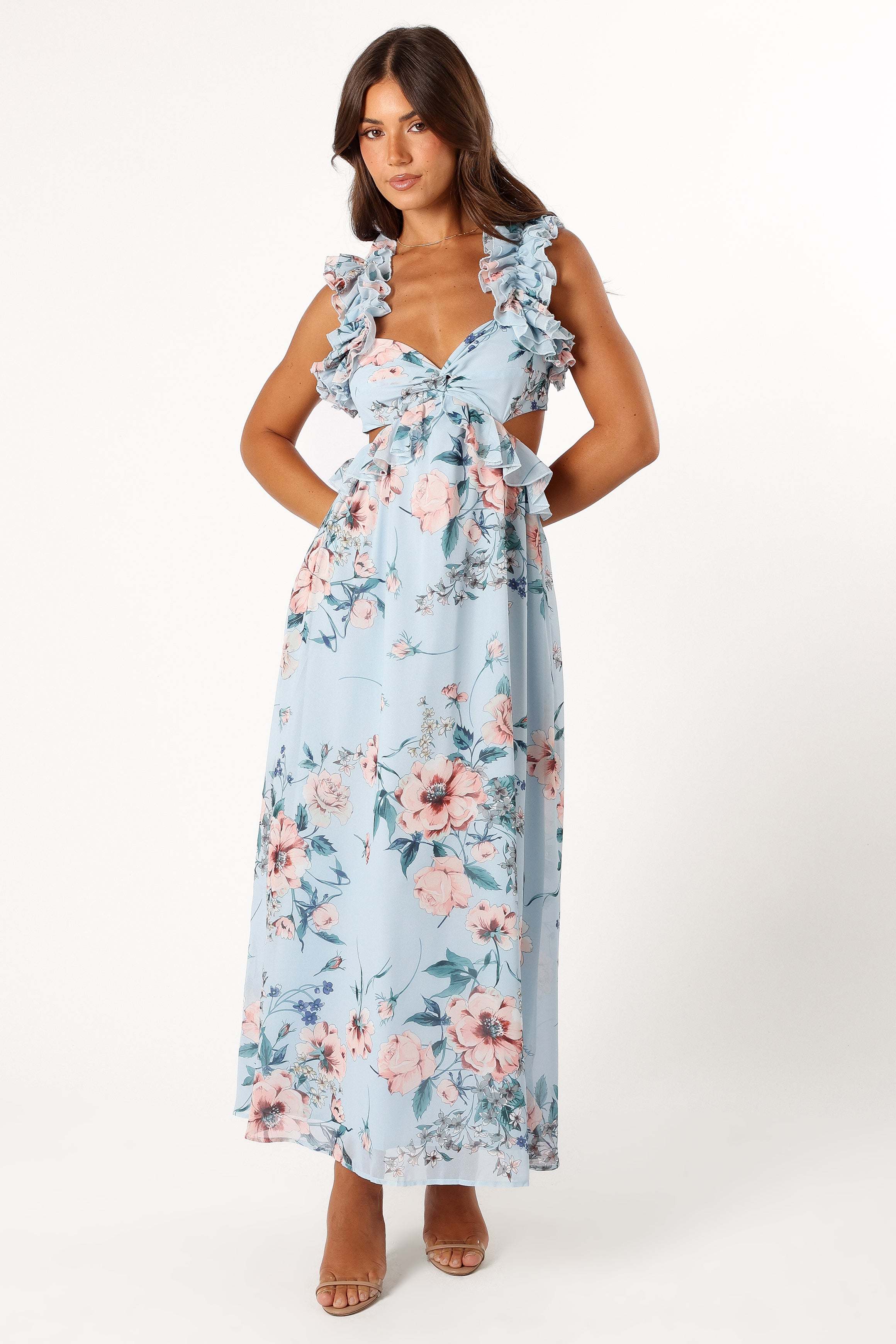 Lucah Frill Shoulder Maxi Dress - Blue Floral - XL - Image 49