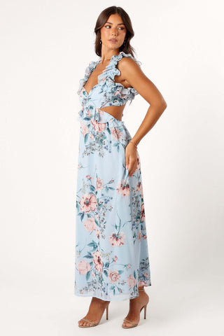Lucah Frill Shoulder Maxi Dress - Blue Floral - XL - Image 51