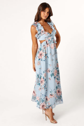 Lucah Frill Shoulder Maxi Dress - Blue Floral - XL - Image 53