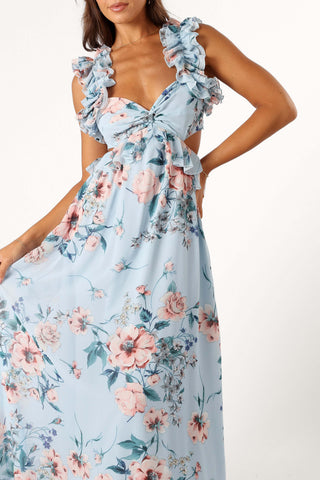 Lucah Frill Shoulder Maxi Dress - Blue Floral - XL - Image 54