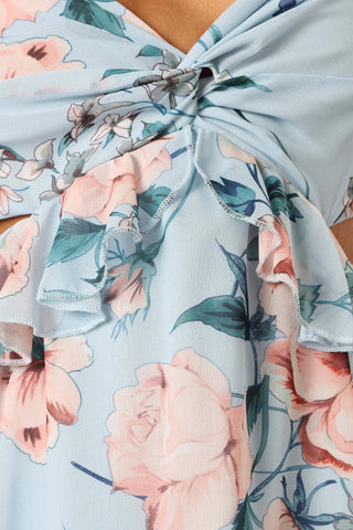 Lucah Frill Shoulder Maxi Dress - Blue Floral - XL - Image 55