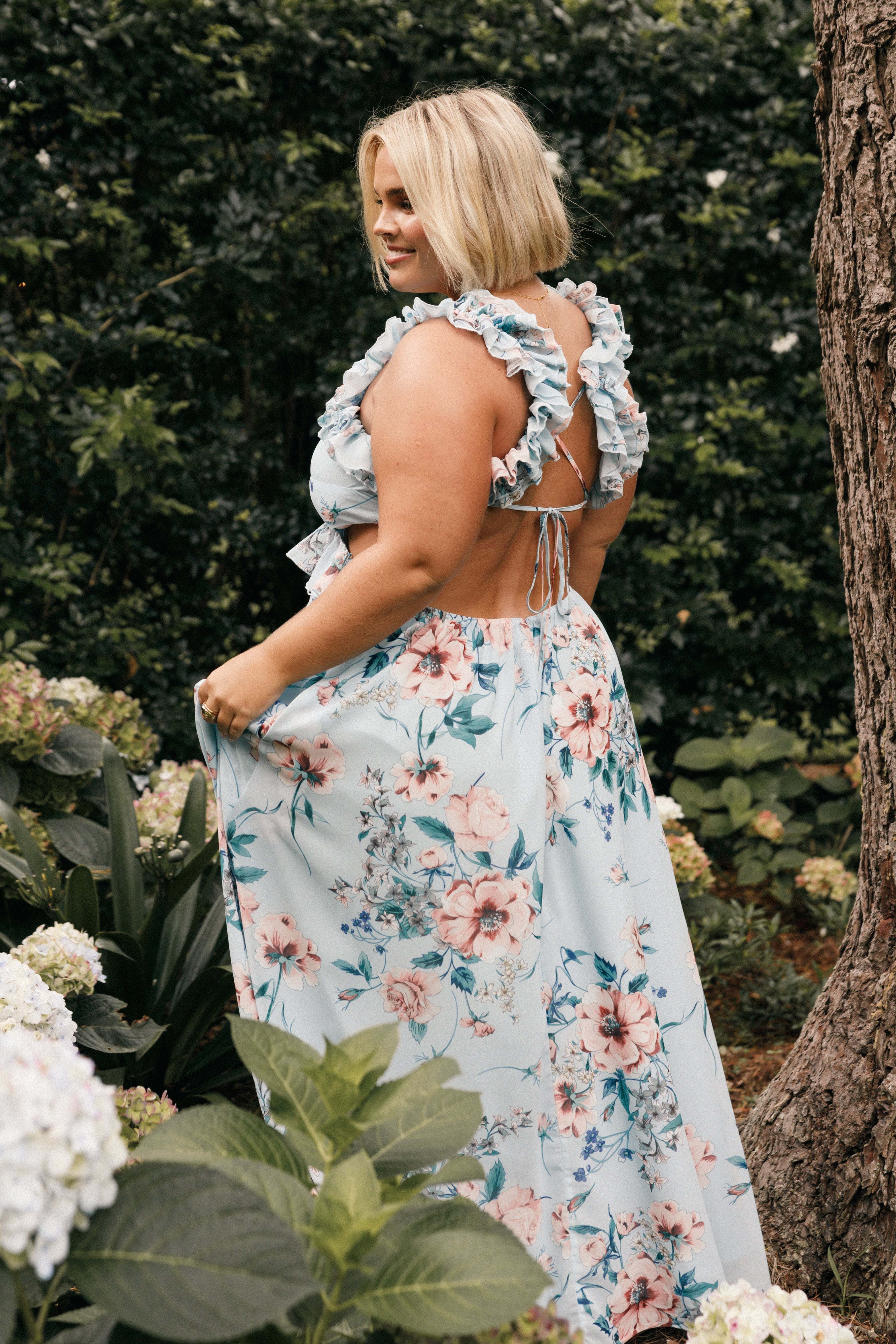 Lucah Frill Shoulder Maxi Dress - Blue Floral - XL - Image 46