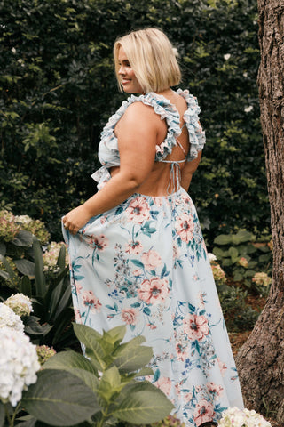 Lucah Frill Shoulder Maxi Dress - Blue Floral - XL - Image 46