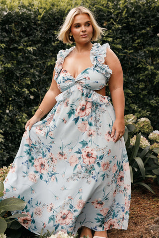 Lucah Frill Shoulder Maxi Dress - Blue Floral - XL - Image 47